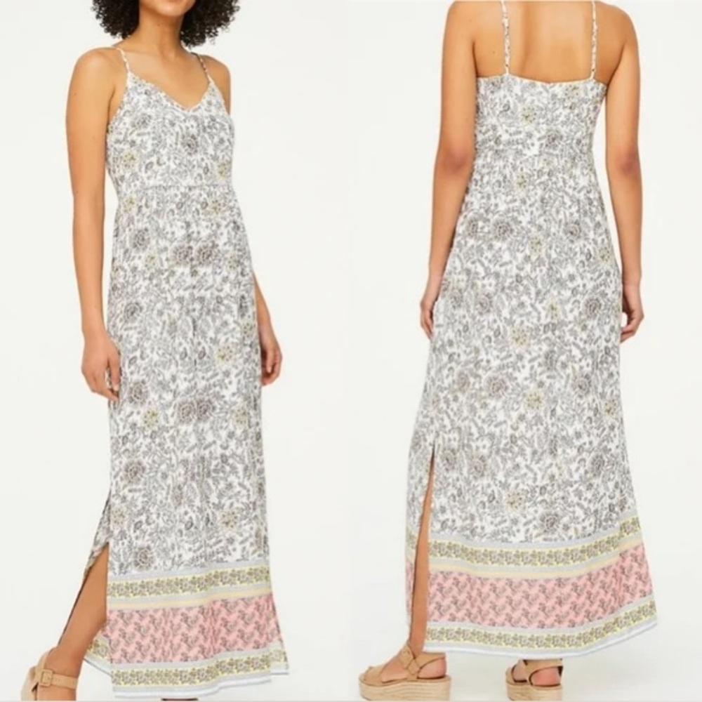 LOFT Snowy White Border Print Floral Maxi Dress Sundress Worn Once! Size 12